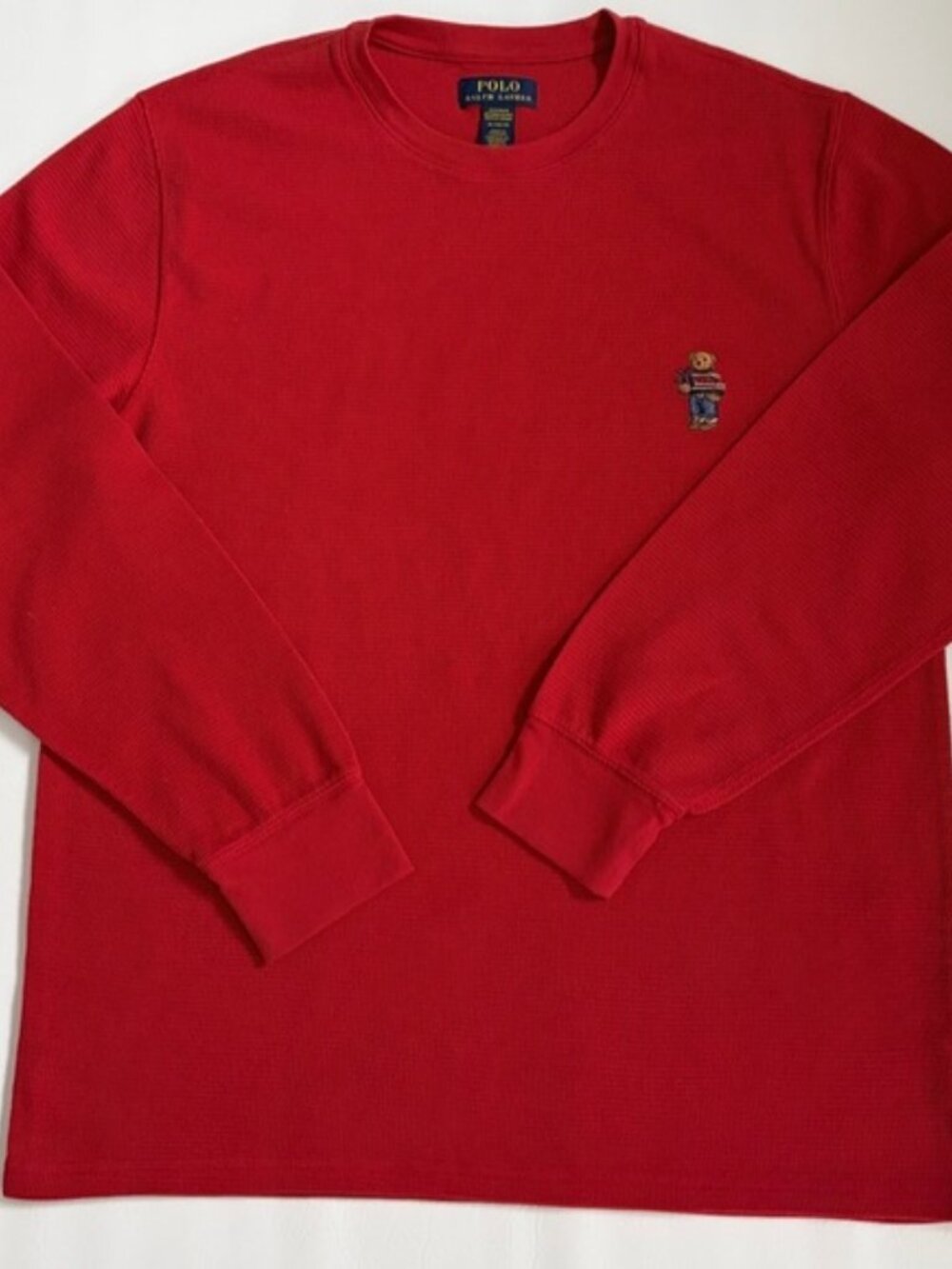 Polo Ralph Lauren Men’s Shirt Bear Red Crew Neck Long Sleeve Thermal Top XL - Picture 3 of 12